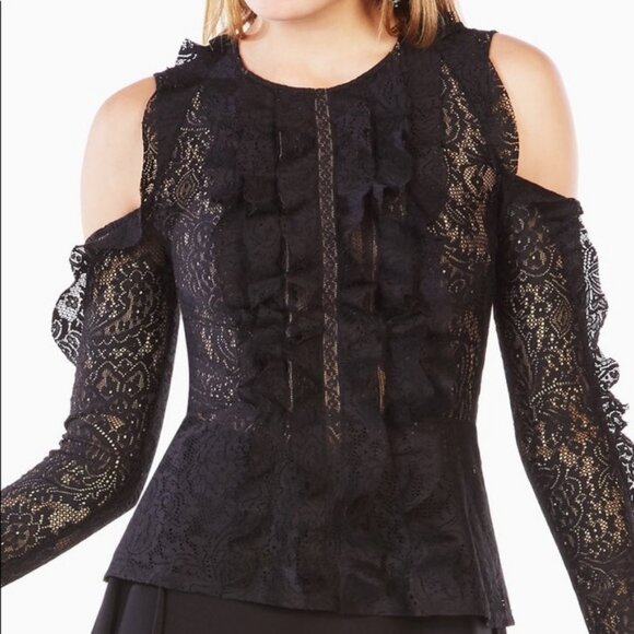 BcbgMaxazria Maddy Cold Shoulder Lace Top Small - Picture 1 of 9